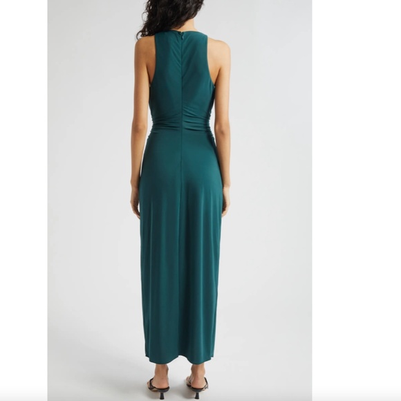 $395 NWT Cinq à Sept GREEN ONYX Andie FRONT WRAP Side Tie RUCHED Maxi DRESS US 8 - Picture 12 of 12